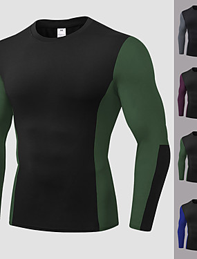 cheap Esporte &amp; Lazer-YUERLIAN Homens Patchwork Camisetas Compressão Camiseta de Corrida Atlético Manga Longa Elastano Respirável Secagem Rápida Macio Fitness Treino de Ginástica Espetáculo Corrida Treinamento Roupa de