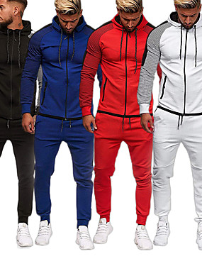 cheap Esporte &amp; Lazer-Homens 2 Peças Zip Completo Moletom Suéter Manga Longa Algodão Térmico / Quente Respirável Macio Fitness Treino de Ginástica Corrida Treinamento Ativo Cooper Roupa de esporte Skinny Riscas Tamanhos