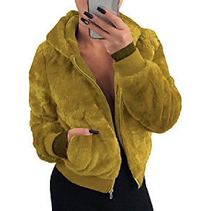 Fur Bomber Hooded,Womens Sweatshirt Winter Warm Wool Zipper Pockets Coat Outwear by-NEWONESUN