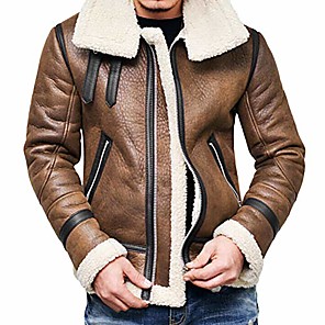 FANSHONN Mens Casual Stand Collar Slim PU Leather Bomber Jacket Motorcycle Lightweight Patchwork Outwear Cotton Coat