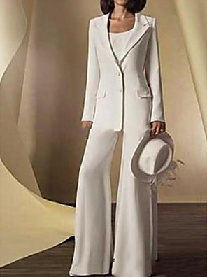 Pantsuit / Jumpsuit Mother of the Bride Dress Elegant Jewel Neck Floor ...