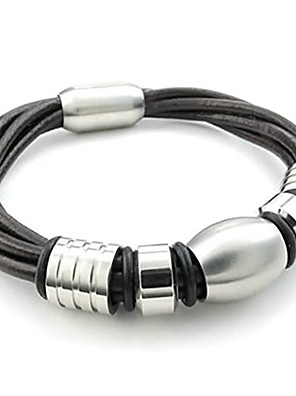 Black Brown Silver TEMEGO Jewelry Mens Leather Stainless Steel Bracelet Punk Rock Cuff Bangle 