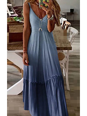Chanyuhui Maxi Dresses for Women Casual Summer V Neck Spaghetti Strap Dress Plus Size Loose Backless Big Swing Dress
