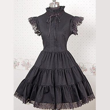 Sleeveless Knee-length High-collar Black Cotton Gothic Lolita Dress ...