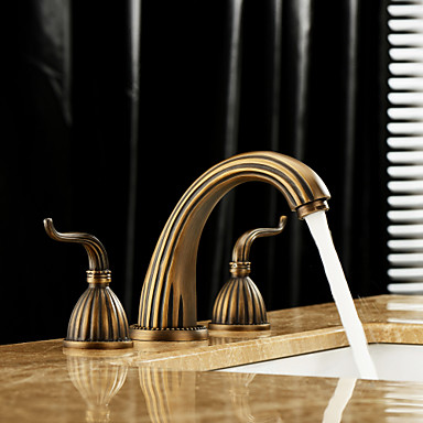 Bathroom Sink Faucet Widespread Antique Brass Widespread Three