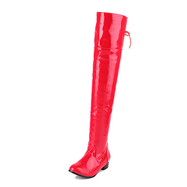 red flat heel boots