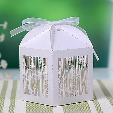 12 Piece Set Favor Holder - Cuboid Pearl Paper Favor Boxes Non 