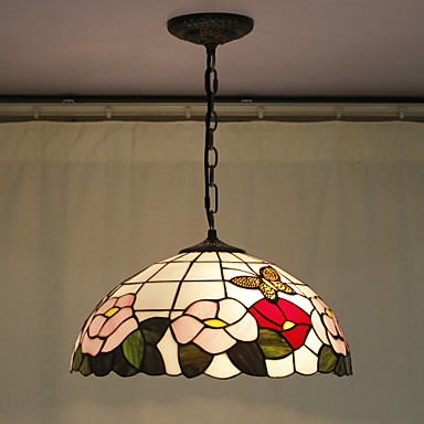 115 94 Flower Pattern Pendant 2 Light Tiffany Resin Glass Painting Processing