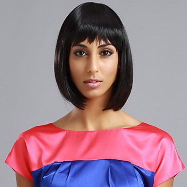 Krótka Prosta Grzywka Pełna Bob Wig Włosów Jet Black 1003733 2019