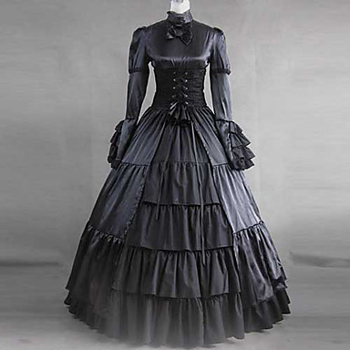 Long Sleeve Floor-length Black Satin and Cotton Aristocrat Gothic ...