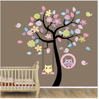 zooyoo®removable colorful tree and owls wall sticker home decor
