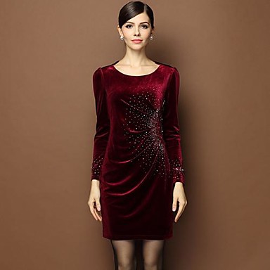Women's Red/Green/Purple Dress , Casual Round Neck Long Sleeve 2130809 ...