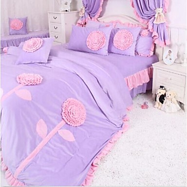 Fadfay Korean Purple Velvet Bedding Set Romantic Ruffled Duvet