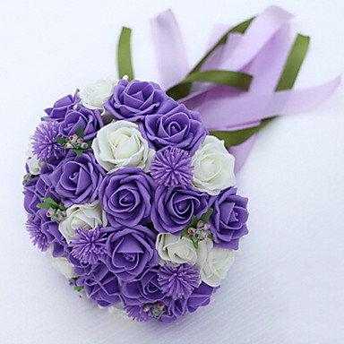 2989 Un Bouquet De 30 Roses Simulation Pe Mauves Et Blanches Bouquet De Mariage Mariage Mariée Tenant Des Fleurs Violet Et Blanc