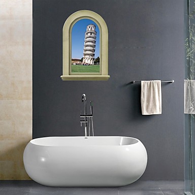 3d wall stickers vægoverføringsbilleder, skæve tÃ¥rn i pisa ... Badeværelse indretning 3d