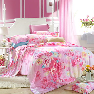 Soveværelse sæt queen king size senge sæt tencel elegant blomst ... Elegant soveværelse