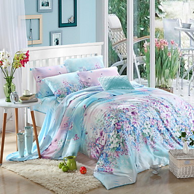 Soveværelse sæt queen king size senge sæt tencel elegant blomst ... Elegant soveværelse