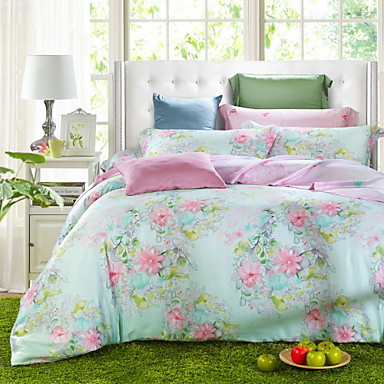 Soveværelse sæt queen king size senge sæt tencel elegant blomst ... Soveværelse sæt