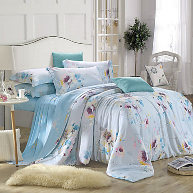 Soveværelse sæt queen king size senge sæt tencel elegant blomst ... Soveværelse sæt