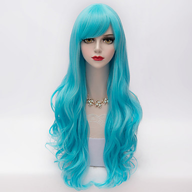 75cm Long Layered Wavy Hair With Side Bang Light Blue Synthetic