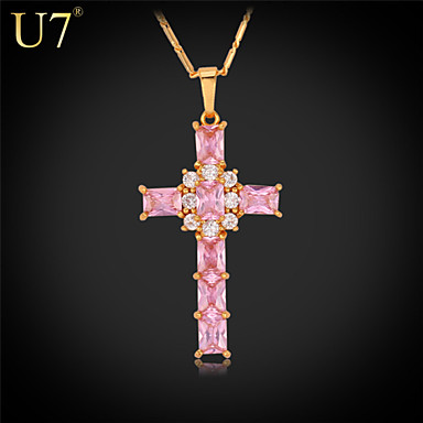 BEAUTIFUL 18K ROSE GOLD PLATED & GENUINE CLEAR CUBIC ZIRCONIA CROSS  NECKLACE