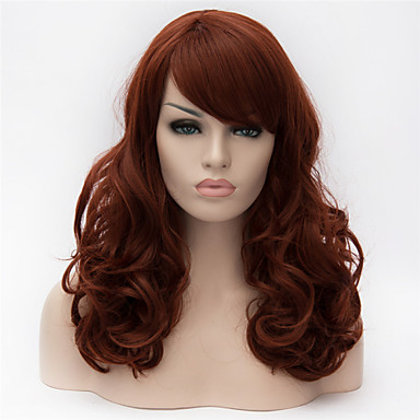25 80 Synthetic Wig Curly Curly Asymmetrical Wig Long Dark Auburn Synthetic Hair Women S Natural Hairline Red Brown