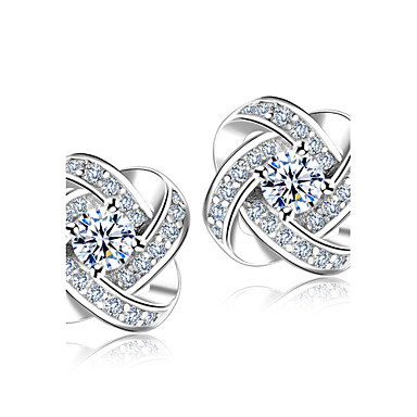Synthetic Diamond Stud Earrings Crystal Rhinestone Silver Plated Synthetic Diamond Stud Earrings Crystal Rhinestone Silver Plated Flower Simple Style Fashion Elegant For Wedding Party Gift Sterling