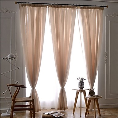 Dos Paneles Moderna Sólido Beige Comedor Poliéster Sheer Cortinas ... Dos Paneles Moderna Sólido Beige Comedor Poliéster Sheer Cortinas ...