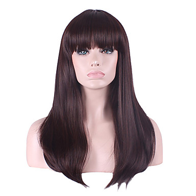 Long Length Brown Color Straight Hair European Weave Synthetic Wig