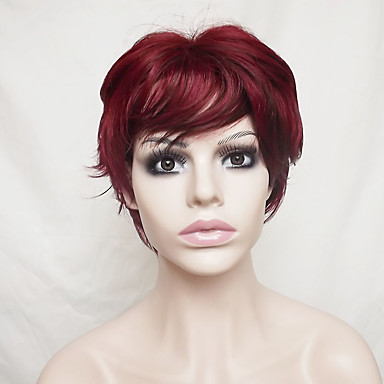 Synthetic Wig Wavy Wavy Asymmetrical With Bangs Wig Short Burgundy