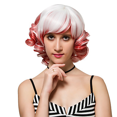 Red And White Highlights Short Curly Hair Fashion Wigs 5229836