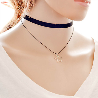 104 Collier Choker Ras De Cou Collier Pendentif Tattoo Choker Femme Noir Et Blanc Etoile Tatouage Couche Double Mode Mignon Ajustable Noir