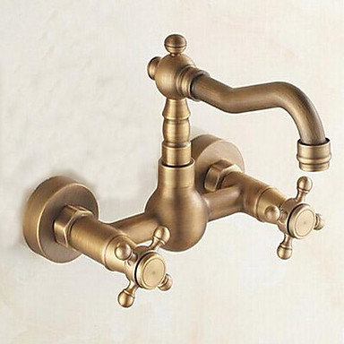 Kitchen Faucet Two Holes Antique Brass Bar Prep Wall Mounted