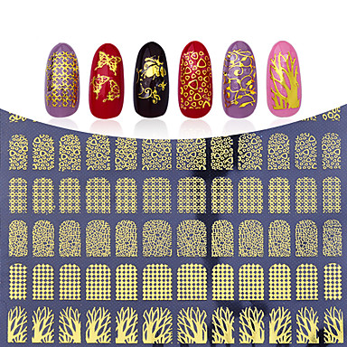 3d Gold Flowers Nail Stickers Decals Metallic Mixed Designs Diy Nail