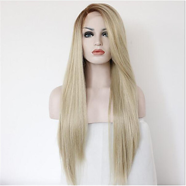Long Natural Straight Ombre Black Root To Blonde Lace Front Wig