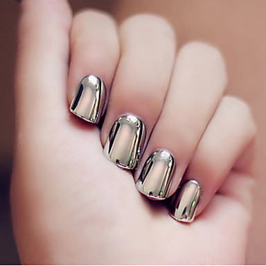 24pcs Set De Benzi De Unghii Scurte Punk Metal Stil Gri Fumurie
