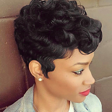 Black Hair Short Finger Waves Hairstyles Capless Human Hair Wigs For ...