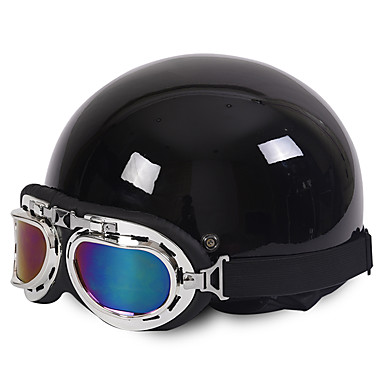 Ski Motorcycle Mask Half Goggles Vintage Helmets Open Face Universal Glasses Bla