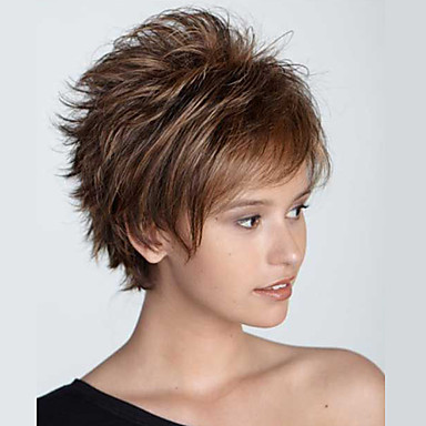 3999 Perruques Capless à Cheveux Humains Cheveux Humains Ondulé Coupe Dégradée Avec Frange Court Fabriqué à La Machine Perruque Femme