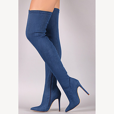 Women's Boots Over-The-Knee Boots Stiletto Heel Pointed Toe Zipper ...
