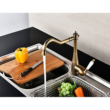 Grifería de Cocina - Sola manija Un agujero Cobre Envejecido Alto, Alto