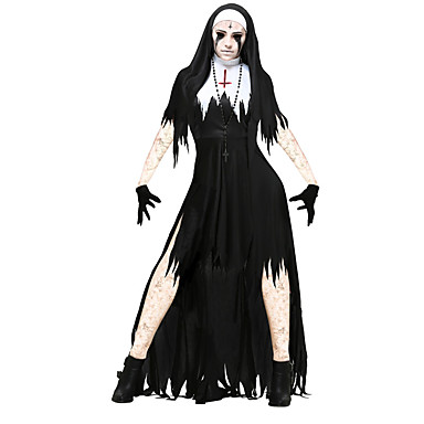 Bloody Mary Robes Costume de Cosplay Homme Femme Halloween Carnaval Le jour des morts Fête / Célébration Déguisement d\u0027Halloween Tenue Noir avec Blanc Rétro