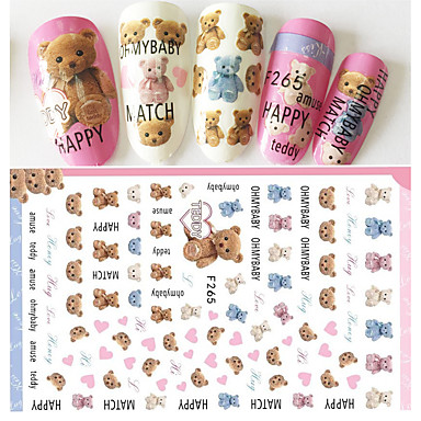 1pcs Fashion Individuality Text Lovely Bear Doll Nail Art 3d Sticker