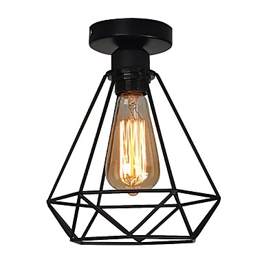 46 01 Vintage 1 Lights Black Metal Cage Loft Ceiling Lamp Flush Mount Dining Room Kitchen Light Fixture