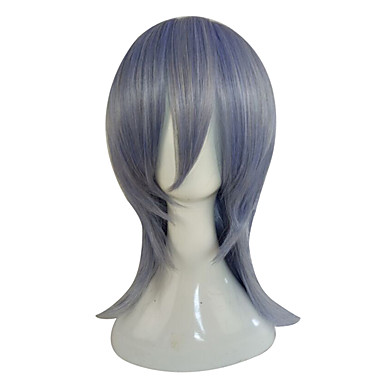 Man Cosplay Wig Layered Straight Medium Length Male Blue Purple
