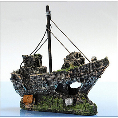 baratos Acessórios para Aquários &amp; Peixes-Aquário Aquário Decoração Peixes Aquário Ornamentos Navio Decoração Resina 14.5*5.5*12 cm