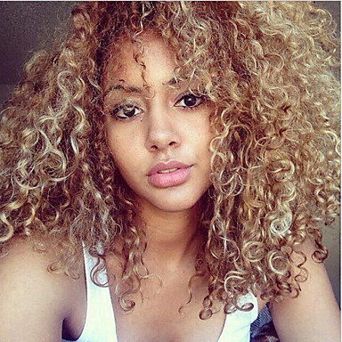 الاصطناعية الباروكات Kinky Curly غريب مجعد شعر مستعار أشقر متوسط أشقر شعر مستعار صناعي نسائي شعر هايليت يدوي أشقر 6258741 2021 25 29