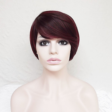 18 17 Synthetic Wig Straight Straight Asymmetrical Short Bob With Bangs Wig Burgundy Short Dark Red Synthetic Hair Women S Natural Hairline