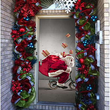 Merry Christmas Santa Claus Cycling Gifts 3d Door Stickers Wall