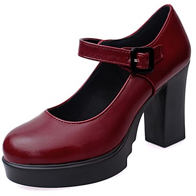 Women's Heels Round Toe Buckle Rubber Comfort Walking Shoes Spring ...